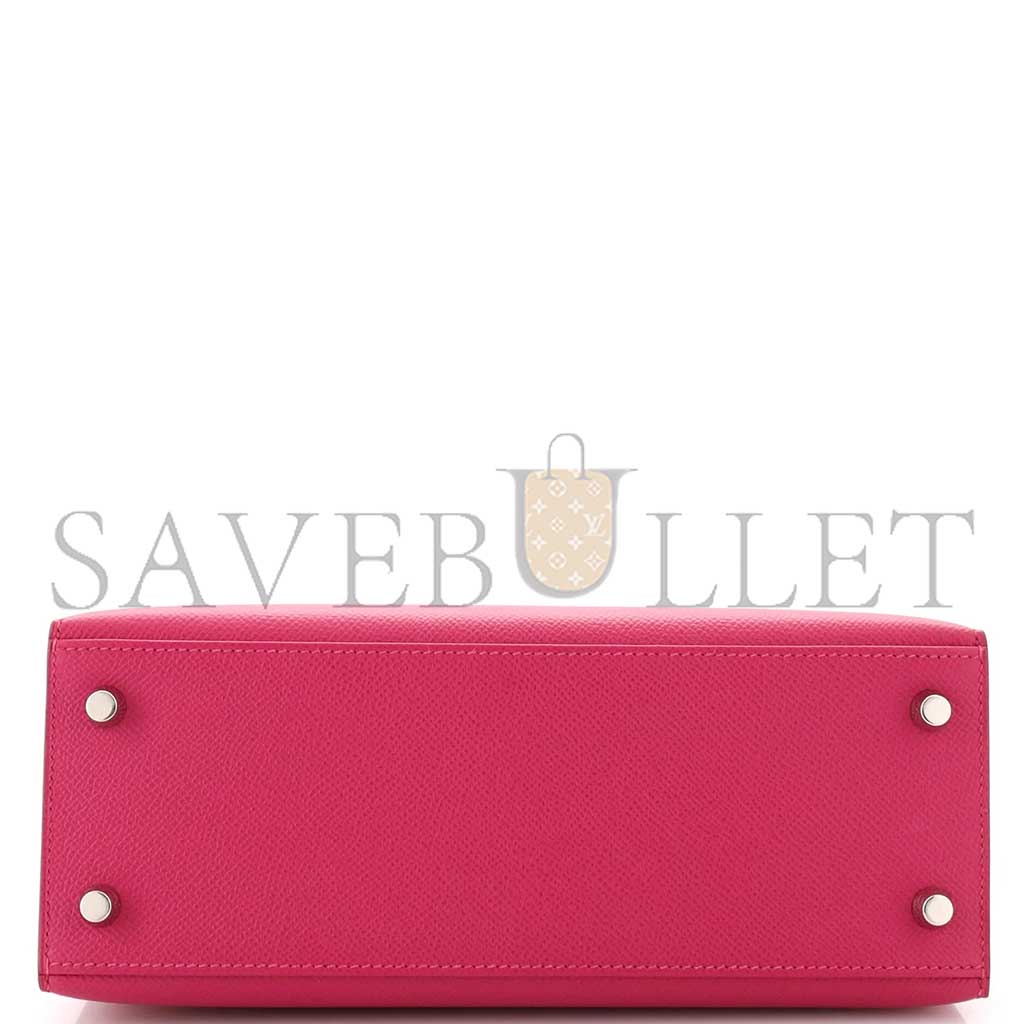 H**mes kelly handbag rose pourpre epsom with palladium hardware 25 (25*17*7cm)